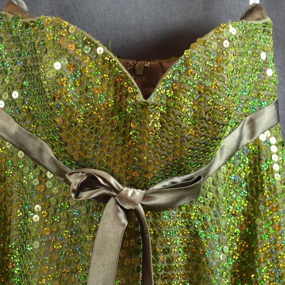 Green Sequin Strapless Dress SZ S Niki Livas - Picture 4 of 8